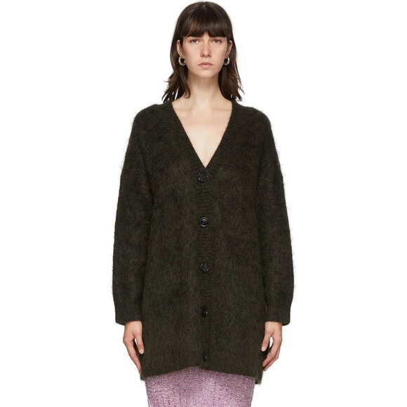 ACNE Wool/Mohair Long Cardigan in Green Olive, Size S/M - Picture 1 of 9